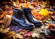 © Supittra - Stylish Black Boots on Colorful Autumn Leaves - Capturing Fall's Essence with Vibrant Colors, Fashion Photography, Autumn Footwear, Seasonal Style, Nature Beauty