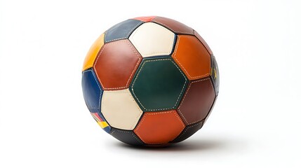 Multicolored Leather Soccer Ball on White Background