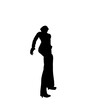 © German Ovchinnikov - Silhouette of a girl in trousers, shirt and glasses. The girl stands with one leg forward and one hand on her hip. Vector illustration.