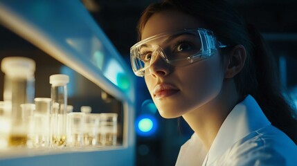 Female scientist observing laboratory experiment