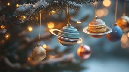 Christmas tree with planets balls decoration 