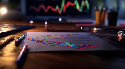 Leinwandbilder - Vibrant Financial Data Analysis in Office Setup