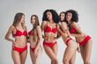 © deagreez - Photo of young ladies people posing models dressed red lingerie white wall studio background no filter self acceptance