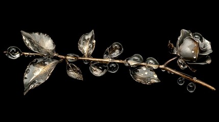 Aufkleber - Elegant Silver Rose with Dew Drops on Black Background