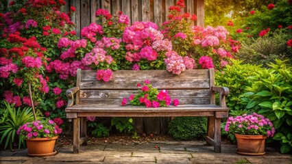 Naklejka na meble Wooden Bench Surrounded by Delicate Pink Flowers on Transparent Background for Nature and Garden Decor