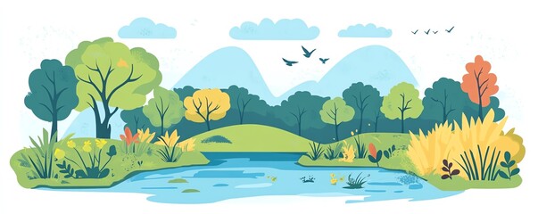 Wall Mural - River cleanup, nature preservation scene, ecoconscious actions, flat design illustration