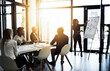 © peopleimages.com - Presentation, speaker and group in boardroom, listening and brainstorming for project, sales and lens flare. Planning, ideas and discussion for customer needs, people . and analysis of competition