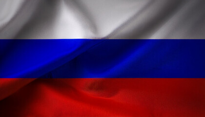 Wall Mural - Russia flag waving in the wind. Close up of Russia banner blowing, soft and smooth silk. Cloth fabric texture ensign background. Use it for national day and country occasions concept