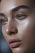 © Goashape-Studio - Radiant Beauty: Close-up portrait of a young woman with glowing, radiant skin and subtly highlighted makeup, showcasing a fresh and natural look. The image evokes a sense of serenity and beauty.