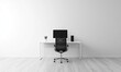 © ttonaorh - White empty wall mockup for office interior design with a white desk and black chair