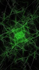 Wall Mural - futuristic abstract design featuring a complex network of green and black lines and nodes illuminate