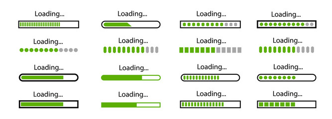 loading bar icons. set loading bar progress icon. loading status on white background. vector illustr