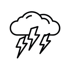 Wall Mural - thunderstorm cloud icon with lightning bolts, black outline icon of a storm cloud with multiple ligh