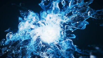 Wall Mural - blue flowing particles with explosive wave effect, 3d rendering.