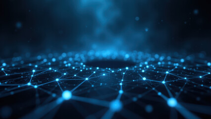 Blue digital network with nodes and edges.