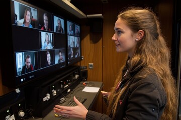 Young woman managing virtual team video conference