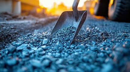 A Shovel Filled with Gravel on a Construction Site