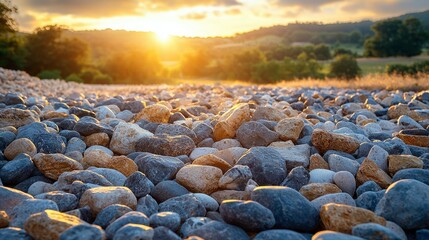 Poster - Smooth River Rocks Bathed in Golden Sunset Light