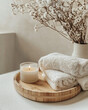 © Sirapopmillion - Mindfulness and wellness meditation self-care routines Relaxing Mindfulness and Wellness Space with Candle
