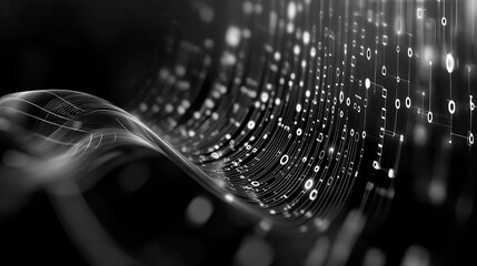 digital wave of binary code and circuits flowing in futuristic design, creating sense of motion and technology