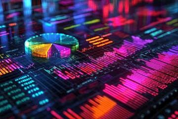 Poster - Futuristic Digital Data Display with Pie Chart and Bar Graphs