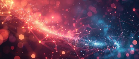 Wall Mural - abstract computer-generated image of a starry galaxy network in deep blue with red, blue, and purple