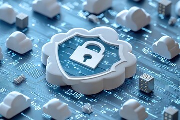 Aufkleber - Cloud Security with a Lock and Shield Symbol on a Circuit Board