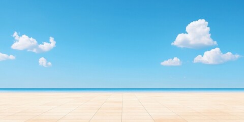 Wall Mural - Serene ocean view with clear blue skies and scattered fluffy clouds.