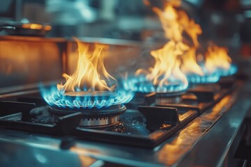 Wall Mural - Close-up of a Gas Stove Burner with Flames