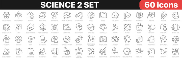 Poster - Science 2 set line icons collection. Technology, research, medicine, education, robotic, school icons. UI icon set. Thin outline icons pack. Vector illustration EPS10