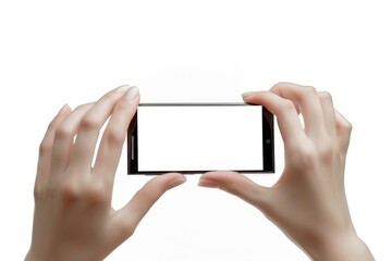 Taking Photo Phone. Woman's Hands with Blank Screen Smartphone Isolated on White