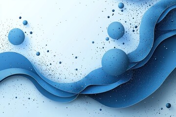 Wall Mural - Abstract Blue Wavy Background with Scattered Bubbles and Glitter