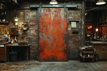 Rusty Metal Doorway in Industrial Setting