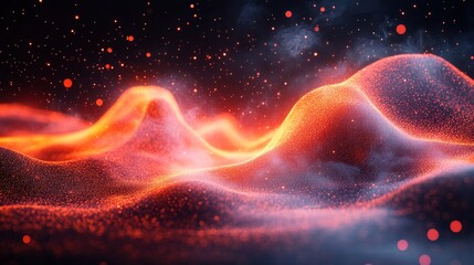 Wall Mural - on a dark blue background, colorful dots and wavy lines can be seen.
