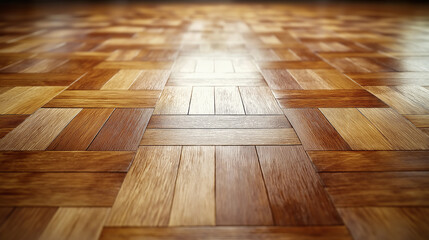 Brown smooth parquet flooring in the room, the floor is illuminated by the light from the window