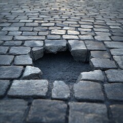 Weathered Cobblestone Surface with Repair Gap