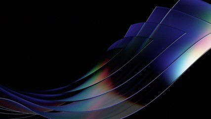 Wall Mural - abstract background design, iridescent glass shapes on black background, 4k seamless looping animati