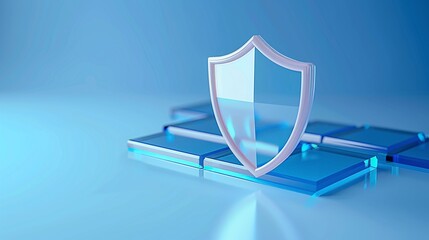 Wall Mural - 3D Cybersecurity Shield Icon on Abstract Background