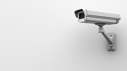 Security camera mounted on a wall, white isolated background.