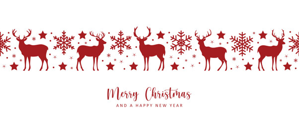 Wall Mural - christmas greeting card with seamless deer and snowflake pattern vector illustration