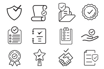 verified checkmark guarantee icon set. vector illustration of trust, warranty, agreement, badge, con