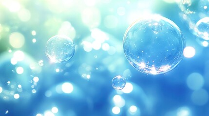 Abstract blue background with glowing bubbles.