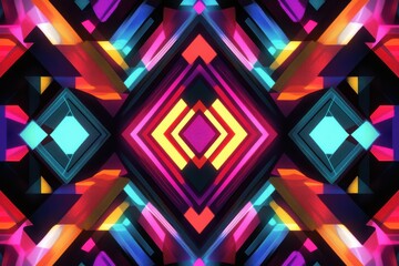 Geometric neon pattern with bold shapes and vibrant colors, Dynamic and energetic background perfect for modern design or advertising projects