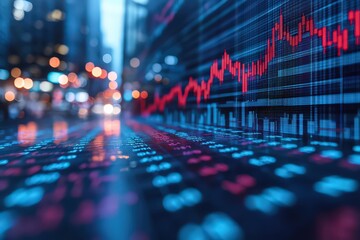 Poster - A stock market graph with upward arrows, indicating an obvious upward trend. The background is blurred and indistinct to highlight the focus on the growth charts. 