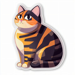 flat cutout vector sticker of cartoon tabby cat with customizable markings, isolated on white background