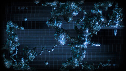 Wall Mural - A data screen style background of strange synthetic formations of undulating organic looking material pulsating with glowing data glitch and interference effects.
