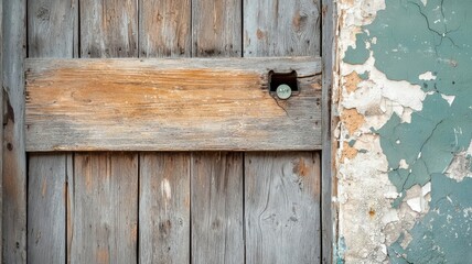 Wall Mural - A weathered wooden door with peeling green paint.