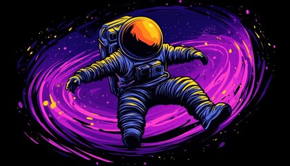 Wall Mural - Colorful astronaut floating in the cosmos surrounded by vibrant space elements
