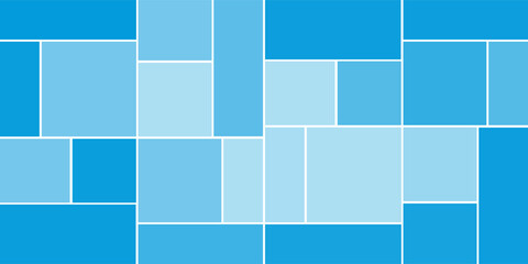Wall Mural - Simple Rectangular Tiled Frames of Various Sizes, Colored in Shades of Blue - Geometric Shapes Pattern, Texture on Wide Scale Background - Design Template in Editable Vector Format