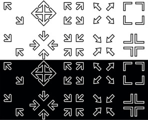 Wall Mural - full screen and exit full screen icons. arrow mark icons in different shapes. vector illustration is